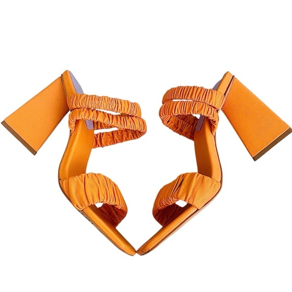 SCHUTZ Lirah Orange Ruched Strap Block Heel Sandals 6.5M - Picture 8 of 10